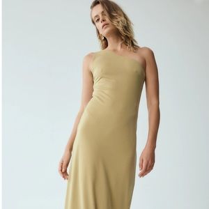 Third Form One Shoulder Khaki Maxi Drrss